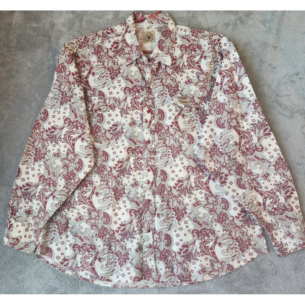 Cowboy Hardware Shirt Mens XXL Burgundy Paisley Western Red Pearl Snap Cowboy